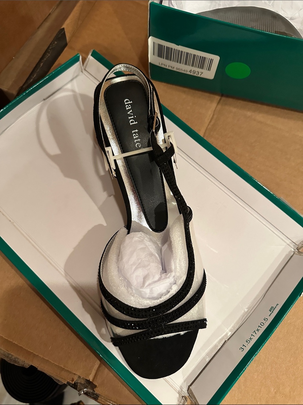 David Tate Black and Silver Strappy T-Strap Heels 10.5